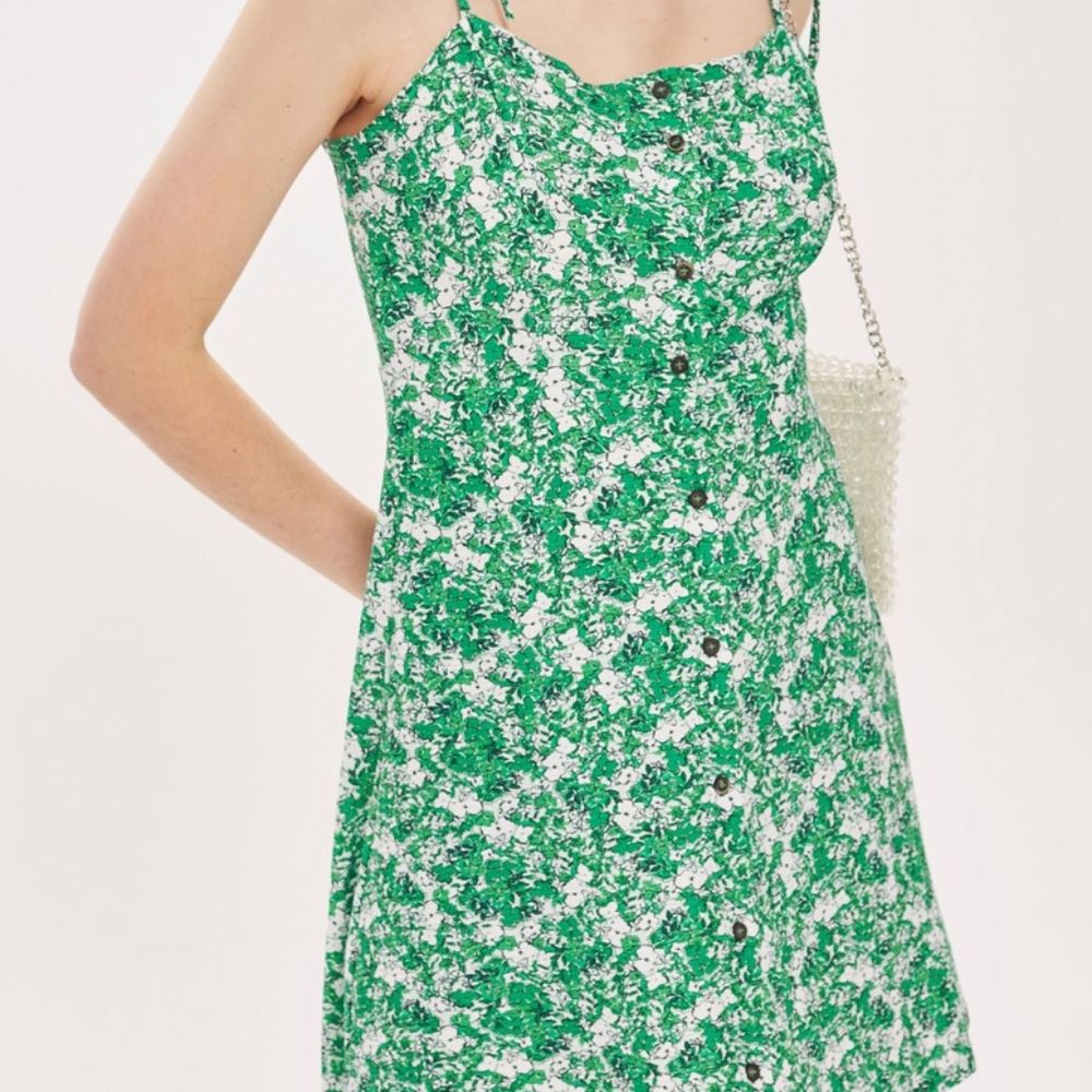 Topshop Button Green Floral Sundress